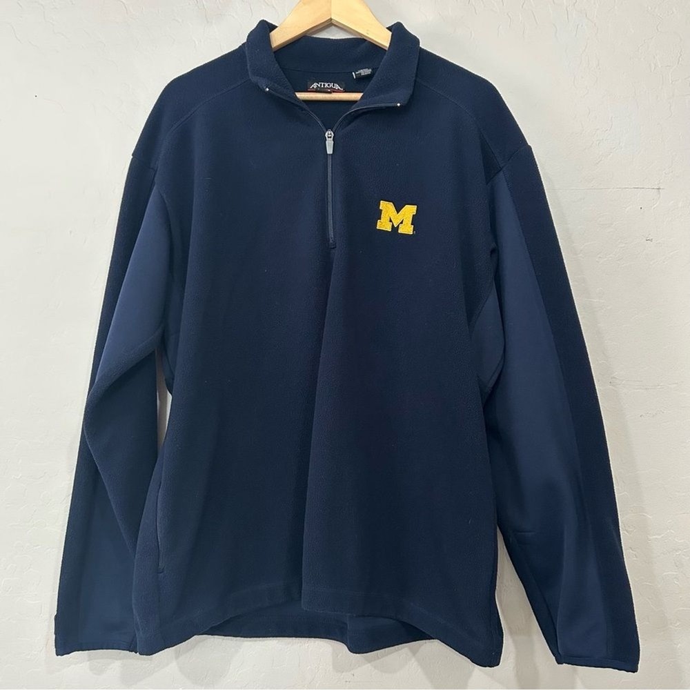 Antigua Michigan Wolverines Half Zip Fleece Pullover Navy Blue Men's Large NCAA